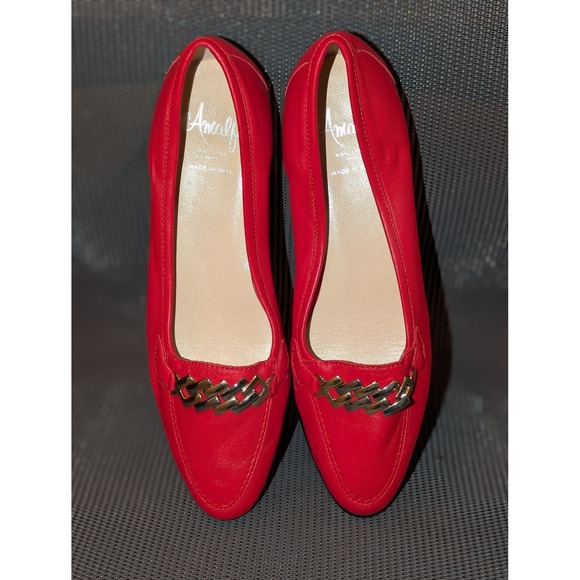 Amalfi by Rangoni Shoes - Amalfi by Rangoni Red Leather Gold Chain Loafers Made in Italy Women's Size 7